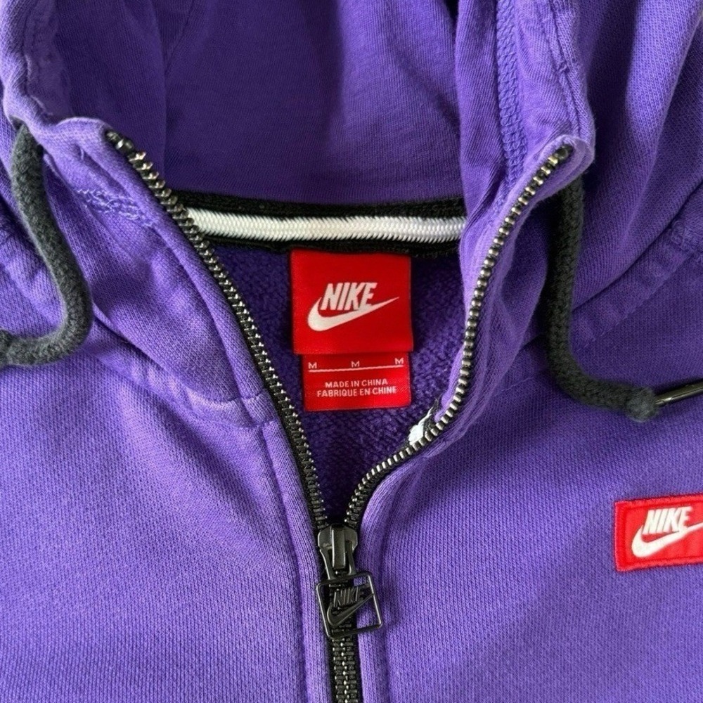 Nike Big Logo Full Zip Hoodie Fleece Size M Purple Raglan Graphic Sweatshirt - Picture 4 of 7